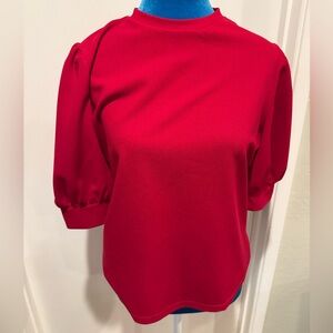 Elegant Red Women's Top - Balloon Sleeves